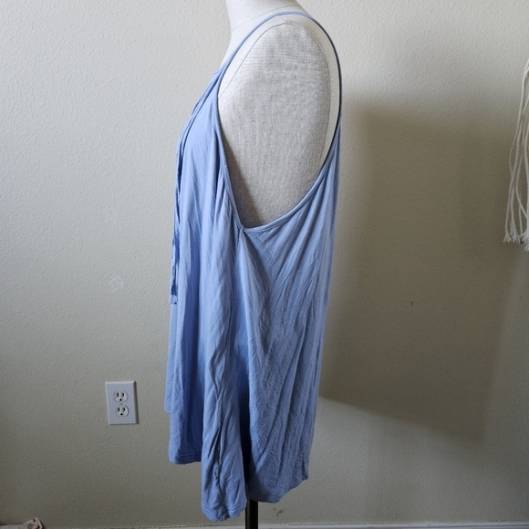POL Pol Light Blue Sleeveless Fringe Tank Top M - Picture 3 of 8